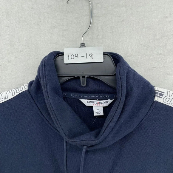 Tommy Hilfiger Sweatshirt Womens XS Navy Blue Mock Neck Ribbed Trim Drawstring - Picture 11 of 11